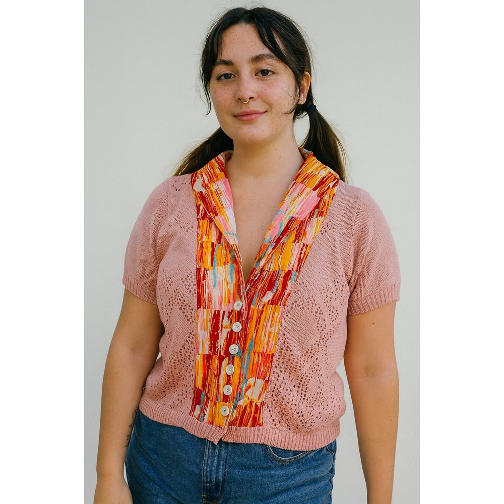Urban Outfitters Renewal‎ Sweater Cardigan Womens S/M Pink Vintage Fabric Boho
